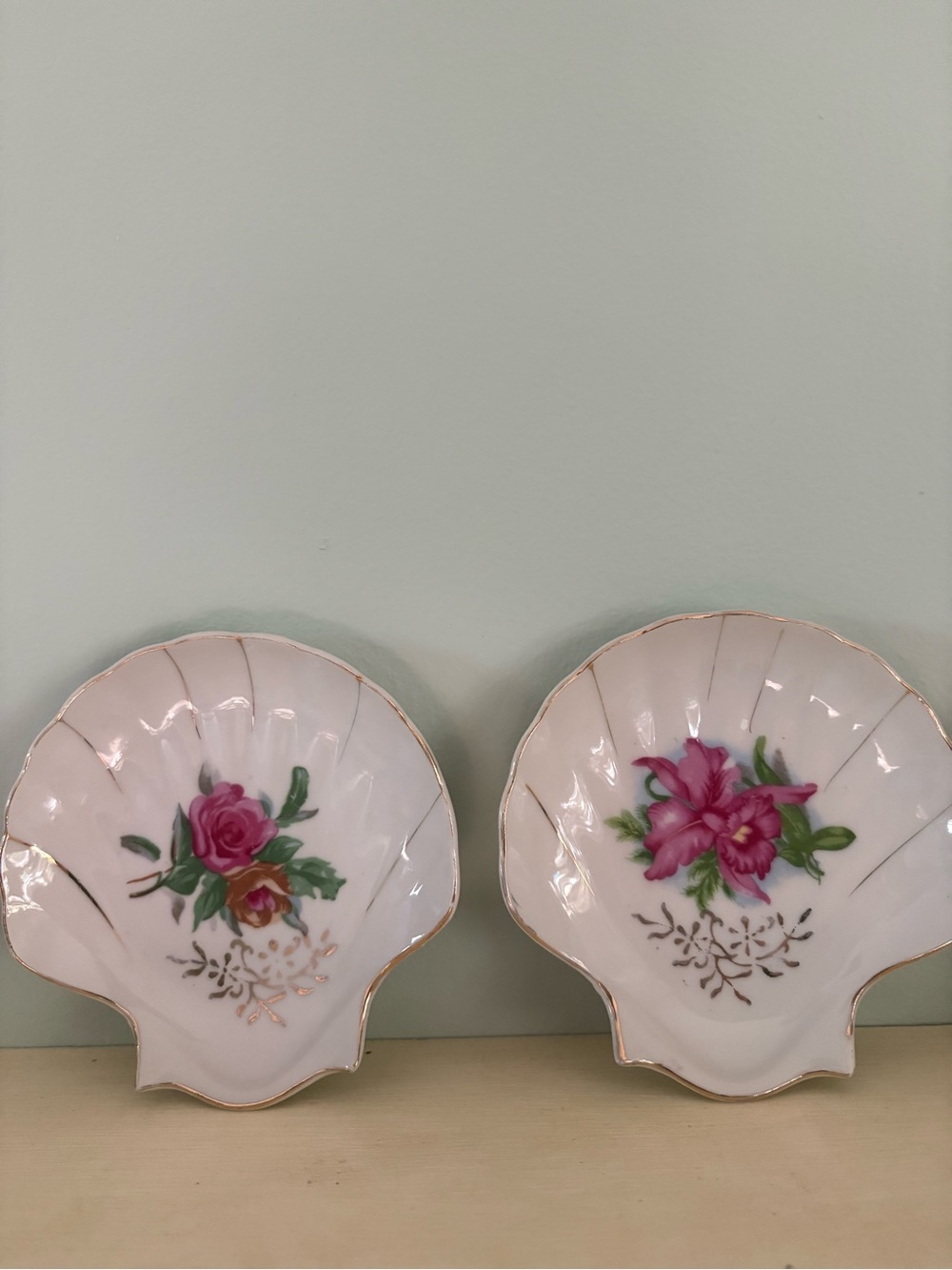 Vintage EW Princess China floral shell-shaped trinket dishes. Set of 6
